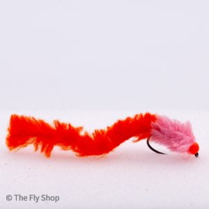 Orange and Pink Orange Hot Head Eggstacy Worm is a fantastic bung fly. The egg fly itself is a deadly fly but using the material as a tail creates amazing movement, even when fished static that rainbow trout find irresistible.