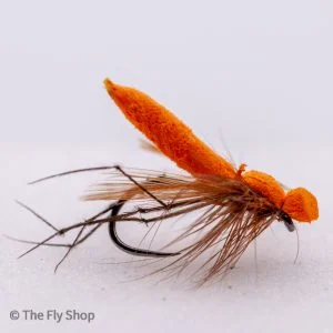 Orange Foam Daddy a great attracting fly works well fished dry or wet. Very good as a top dropper on a team of drys or on the point when washing line.