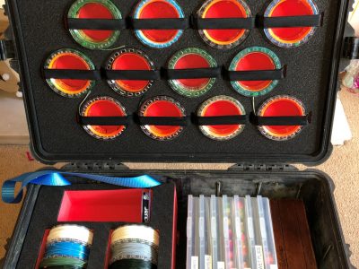 Wayne Jones shows his fly fishing box with lines in